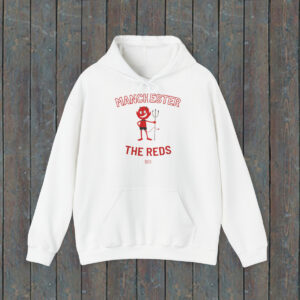 Manchester United The Reds Hoodie, featuring a Red Devil with the writing below "The Reds"