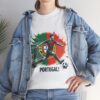 Portugal Euro2024 fan tshirt with player featuring Portuguese national flag in the background